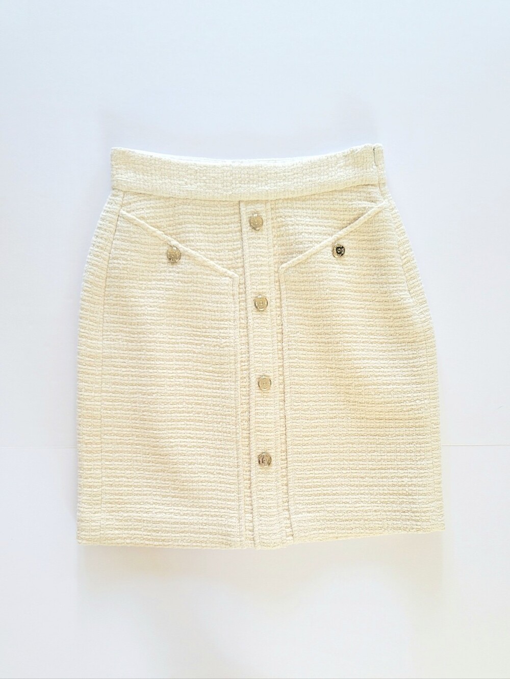 Maje Jill Button Front Bouclé Look Skirt Cream 36 Parisian Classic Chic - Picture 2 of 9